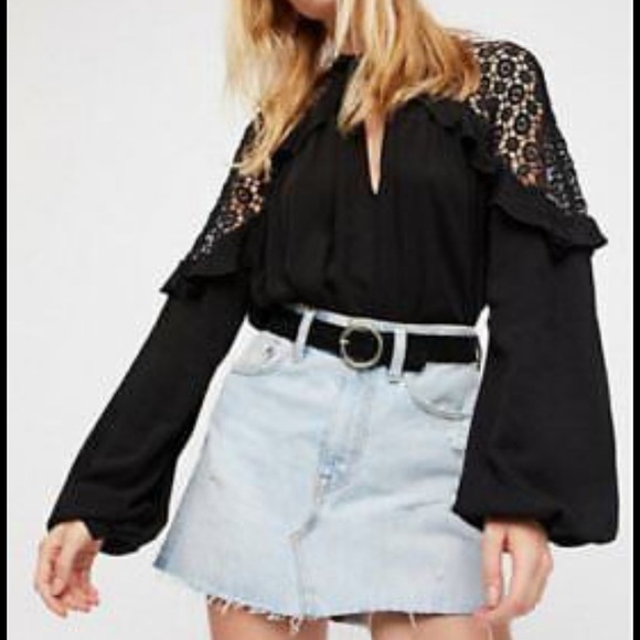 Free People Tops - M free people black top with crochet cut outs